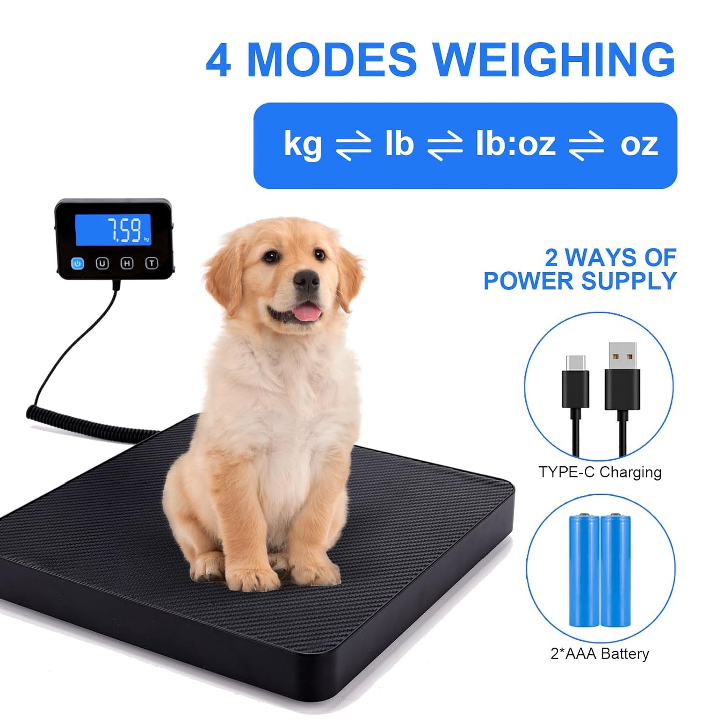 Digital Shipping Scale, 5g High Accuracy 440 lb Postal Scale with Hold and Tare Functions for Parcels/Luggage/Home, Silicone Surface, Extended LCD Display, Batteries and AC Adapter Included