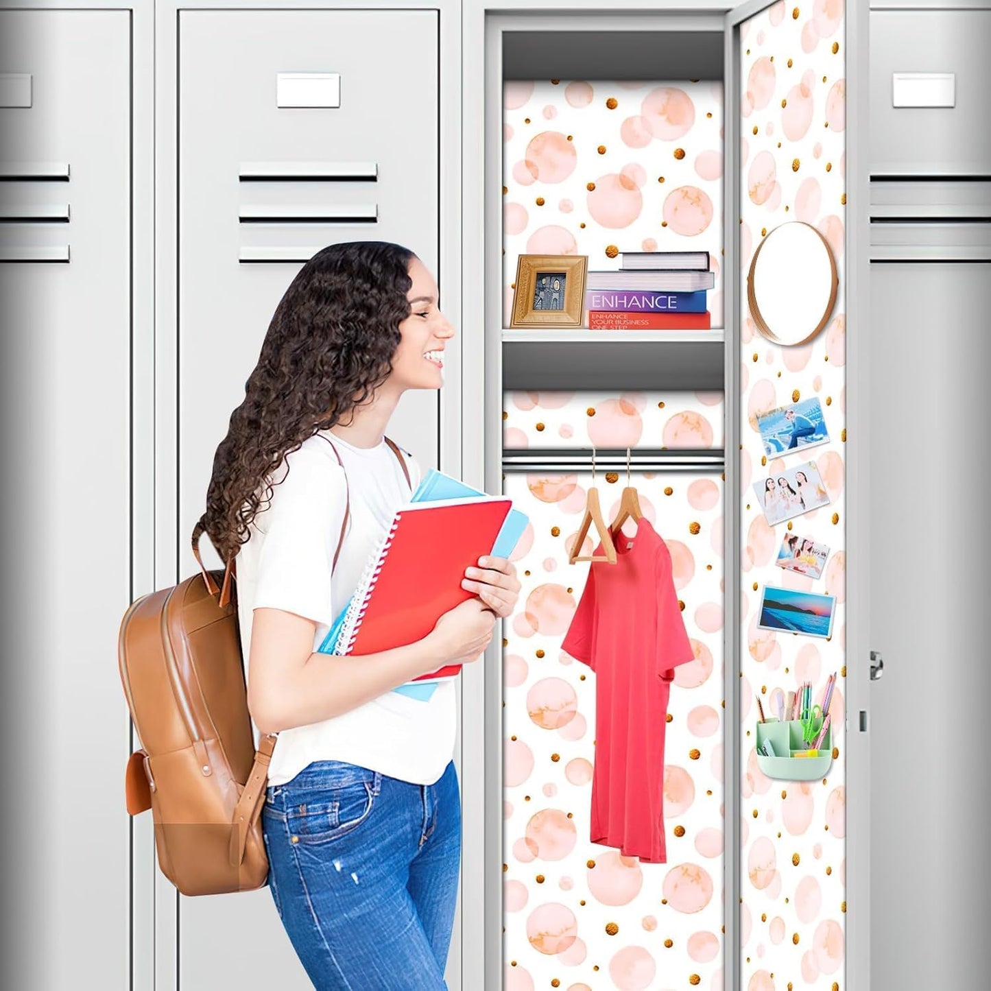 20 Pcs School Locker Accessories Locker Organizer Shelf Magnetic Wallpaper Mirror Pen Holder Rug Whiteboard Dry Erase Marker Pink Flower Magnets Hooks for Girl Office School Supplies Back to School