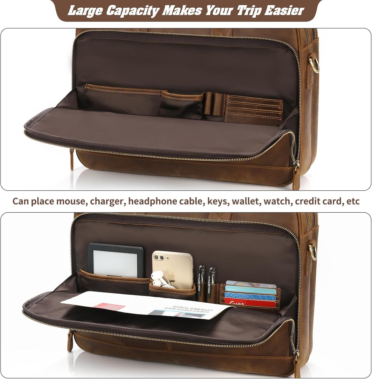 Jack&Chris Leather Briefcase for Men,Business Travel Laptop Messenger Bags