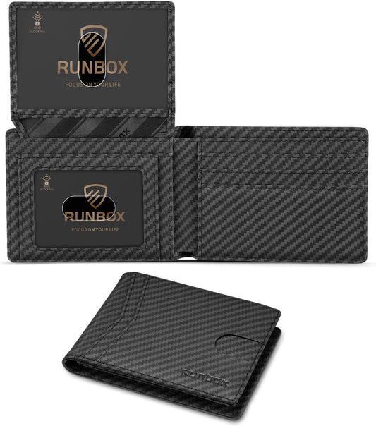 RUNBOX Wallet for Men Slim Rfid Leather 2 ID Window With Gift Box