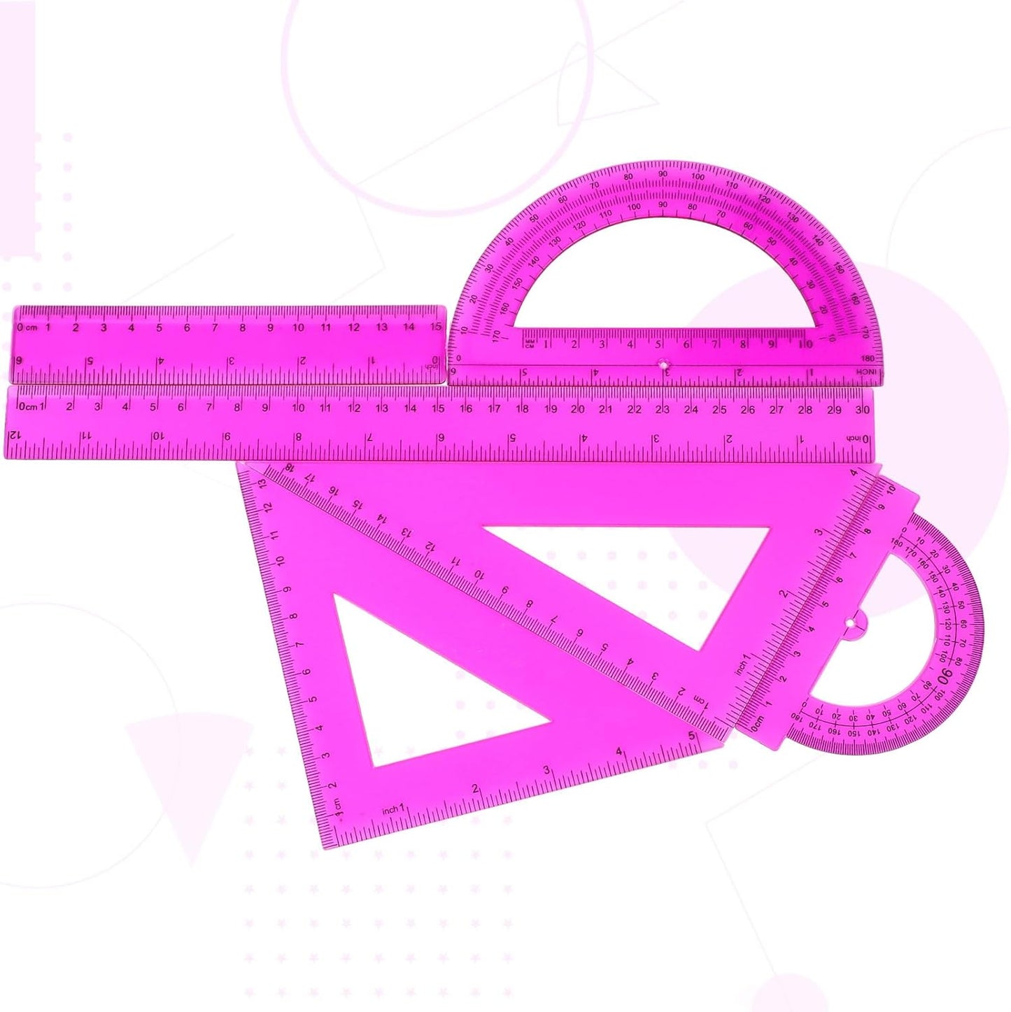 Tenare 6 Pcs Plastic Ruler Math Set Includes 12 Inch 6 Inch Straight Protractor Triangle Geometry Transparent Math Ruler Measuring Tools for School Office Home(Purple)