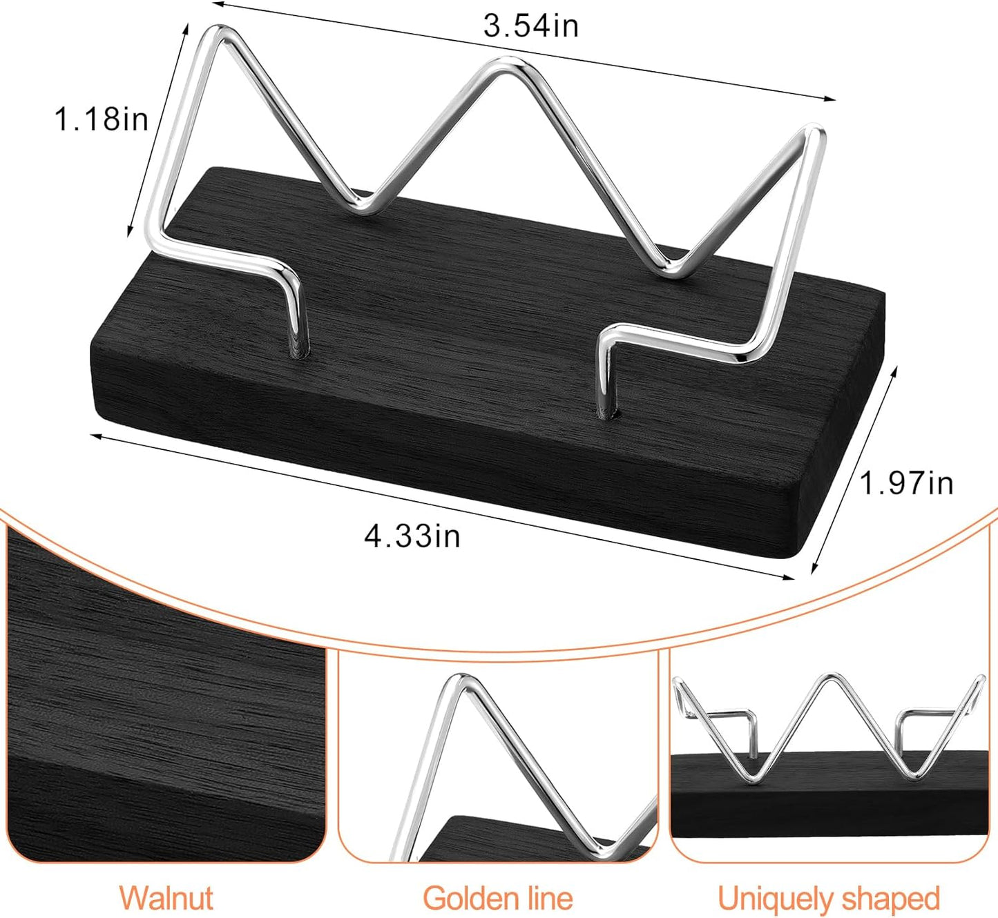 Amyhill 2 Pieces Wood Business Card Holder for Desk Wooden Business Card Display Stand Postcard Holder for Office Home Desktop (Black, Silver)