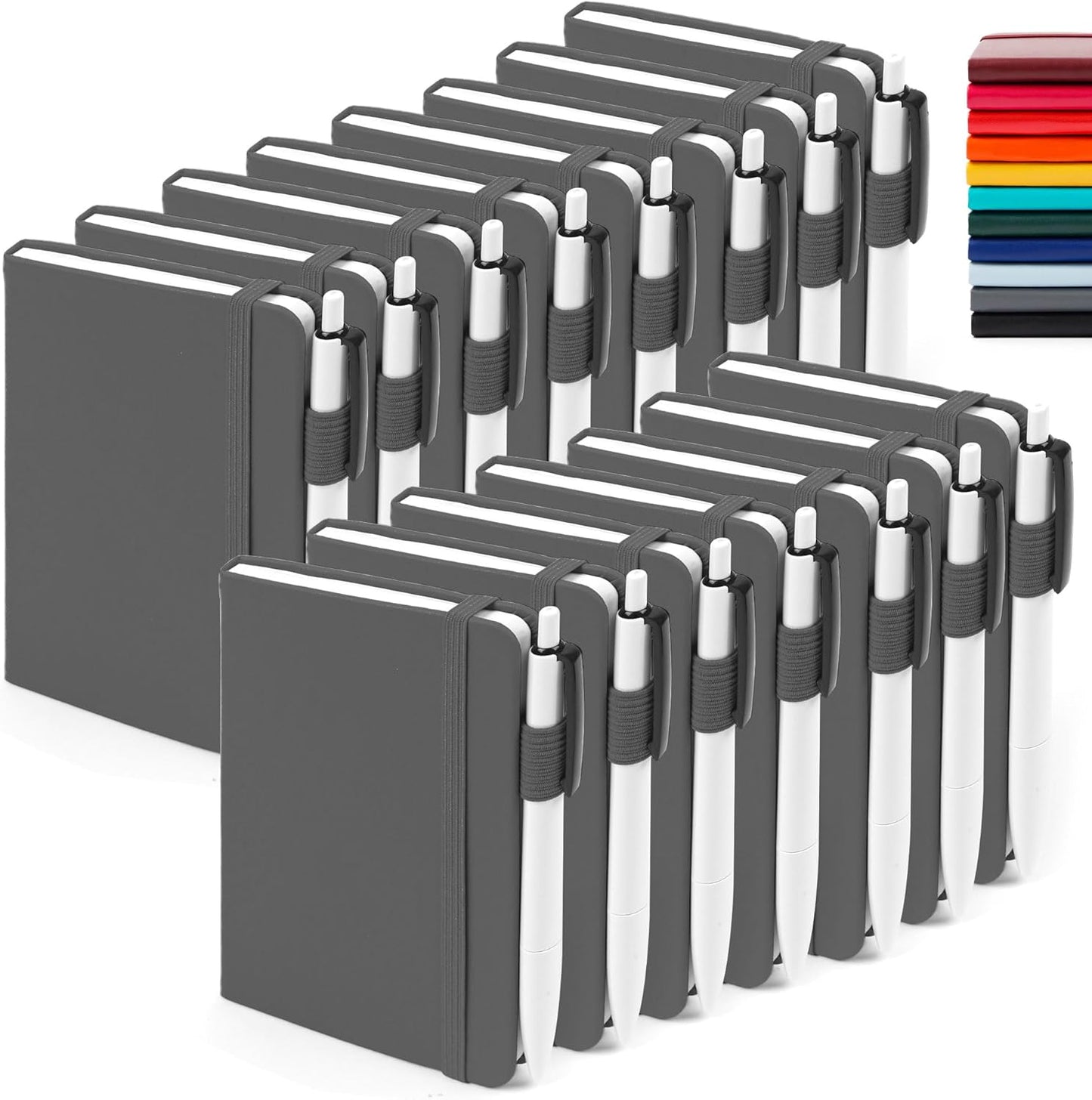 feela 15 Pack Pocket Small Notebooks Bulk, Mini Cute Notepads Hardcover College Ruled Lined Journals with Pen Holder for School Business Memos, with 15 Black Pens, 3.5”x 5.5”, A6, Gray