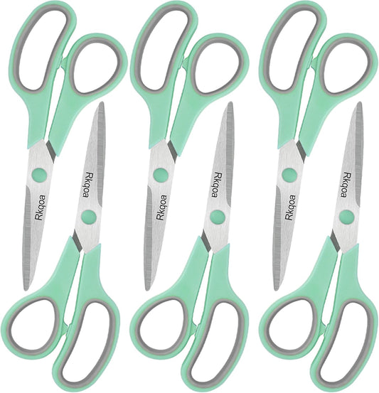 Scissors, Rkqoa 8" All Purpose Office Scissor 6 Pack - Comfort-Grip Sharp Shears for Office School House Sewing Fabric Crafts Arts Desk Classroom Supplies, Teacher/Class Scissors