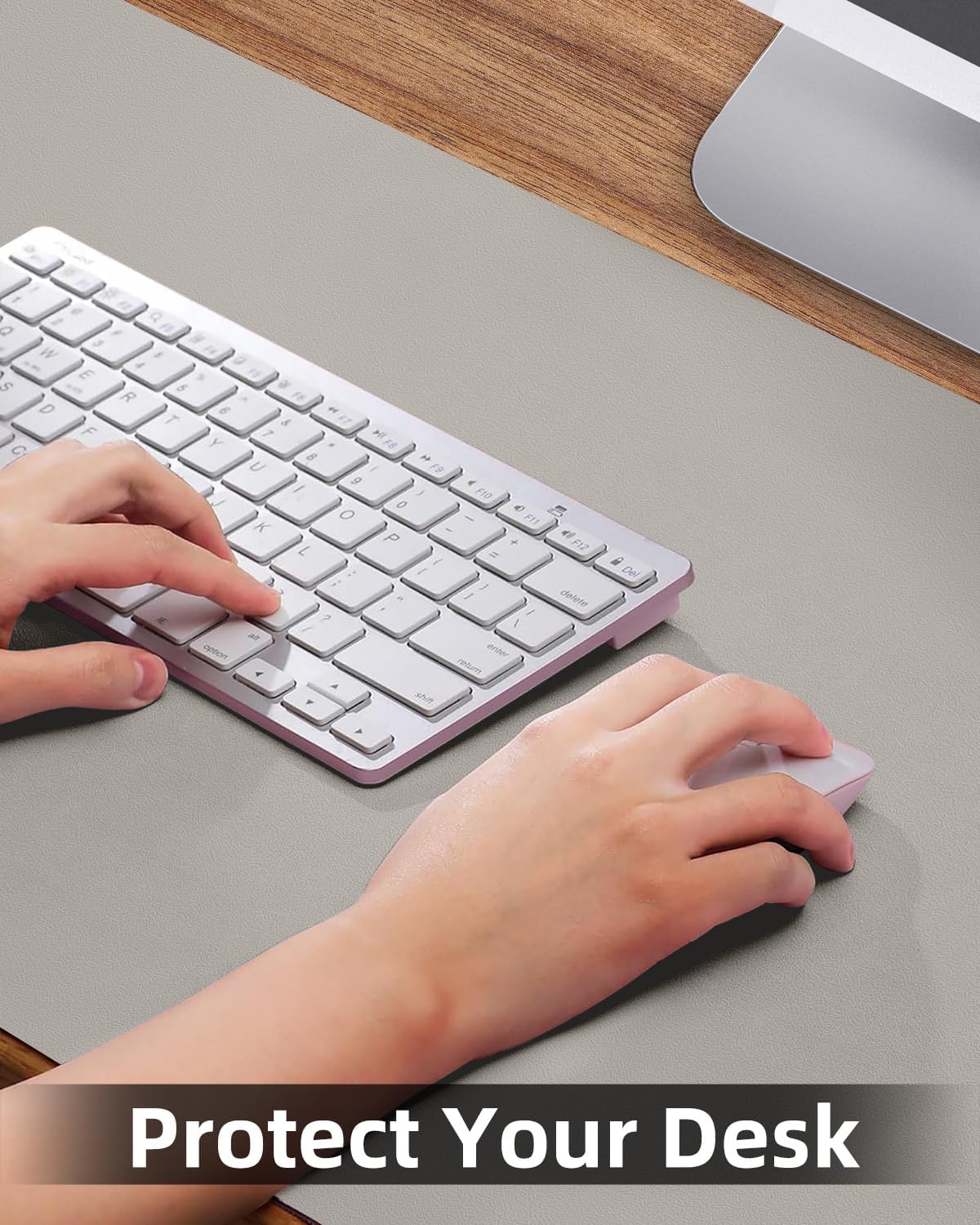 Leather Desk Pad & Protector, Large Mouse Pad & Blotter, Non-Slip PU Leather Desk Cover Mat, Light Grey, 48" x 17"