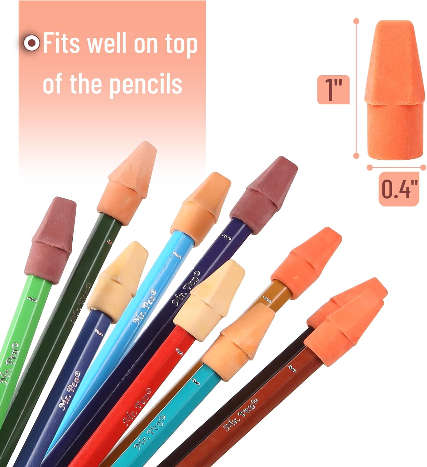 Mr. Pen- Pencil Top Erasers, 120 Pack, 6 Different Sunset Orange Colors, Latex-Free & No Smudge Pencil Eraser Tops