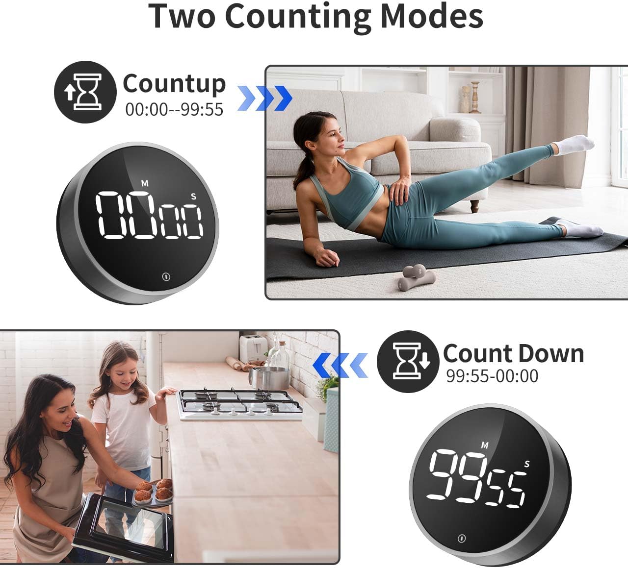VOCOO Digital Kitchen Timer - Magnetic Countdown Countup Timer with Large LED Display Volume Adjustable, Easy for Cooking and for Seniors and Kids to Use (Space Grey)