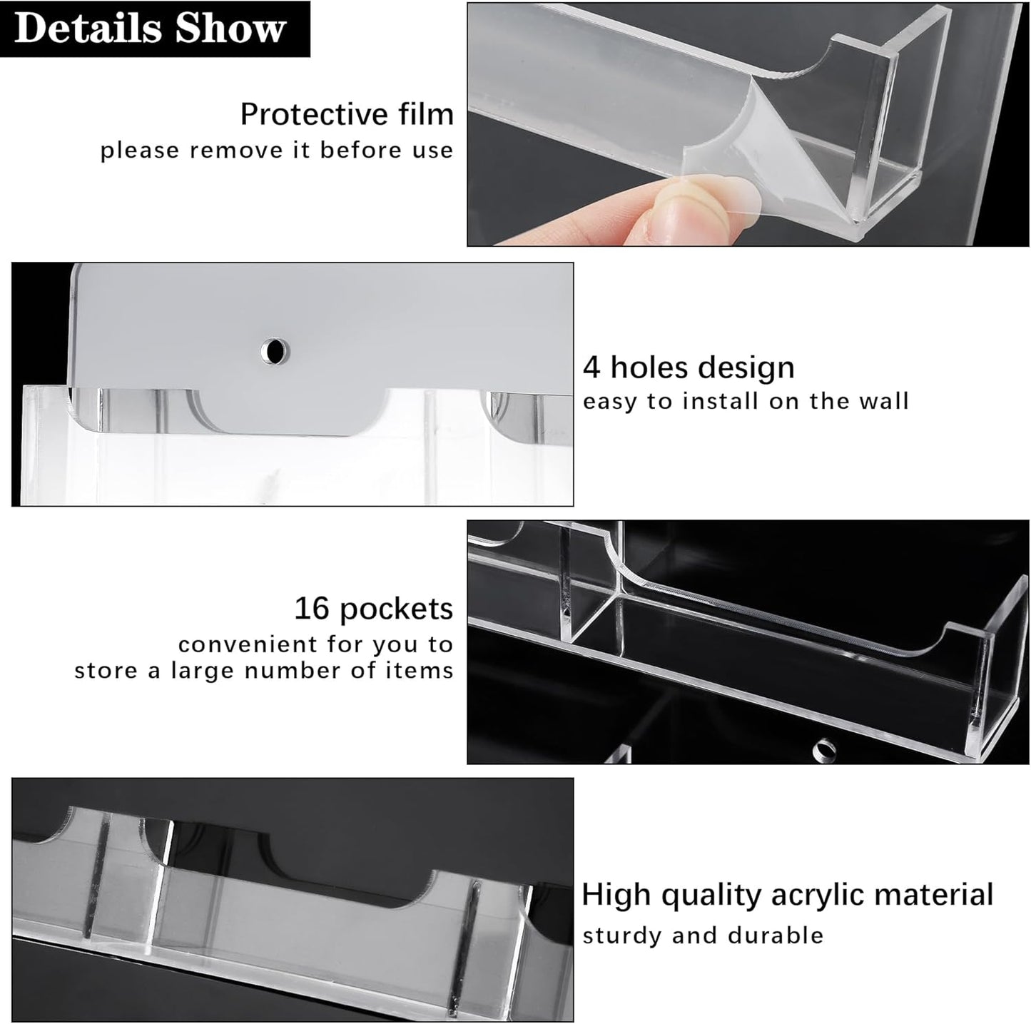 TURSTIN Business Card Holder Wall Mount Clear Sticker Display Marketing Holder Acrylic Business Card Stand Multi Pocket Rack Organizer Space Saver for Home Office (24 Pockets)