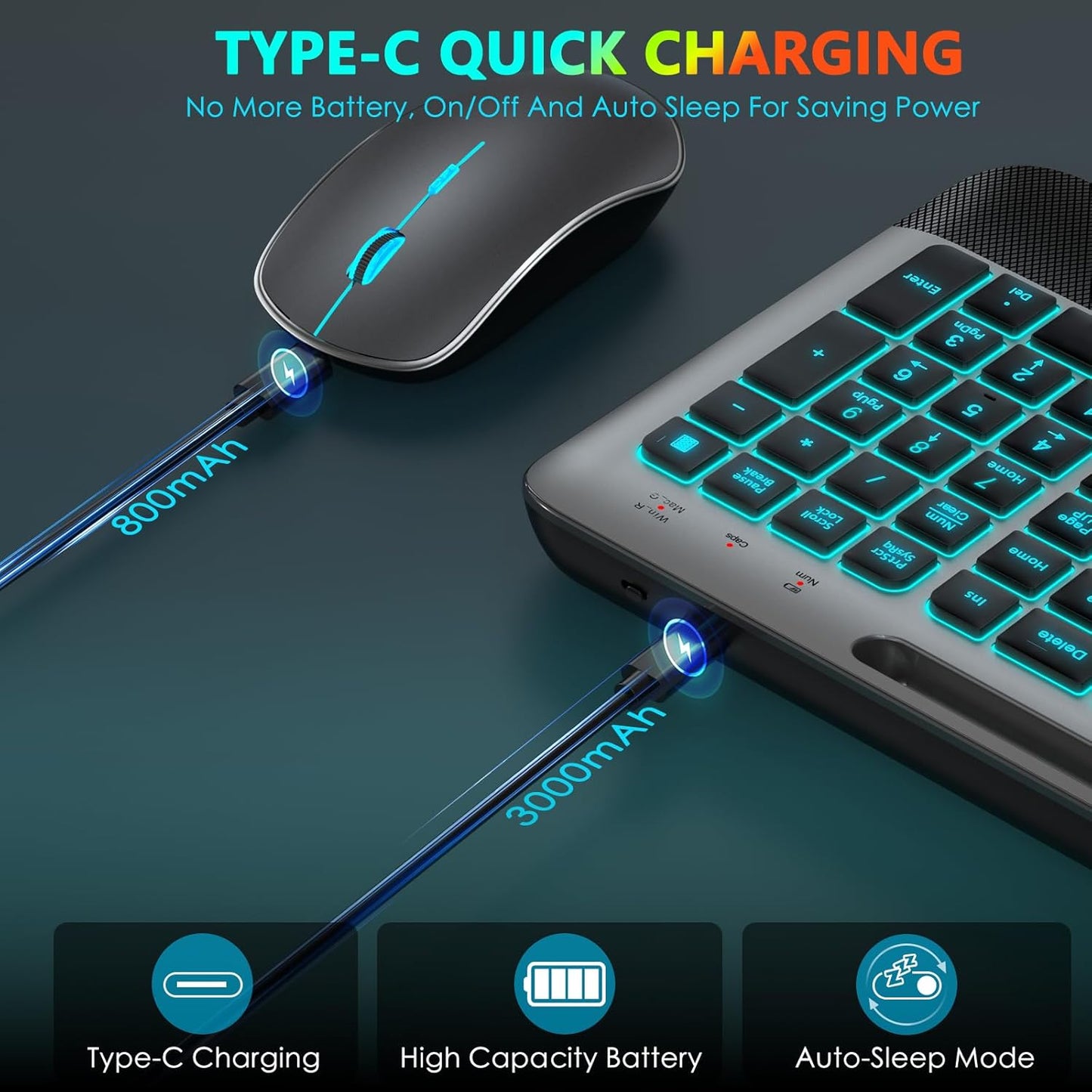 JOYACCESS Wireless Keyboard and Mouse Combo Backlit - Compact Quiet Keyboard with RGB Mouse, Rechargeable, Portable Cordless Keyboard Mouse Set for Mac, Windows, Laptop (Space Gray)