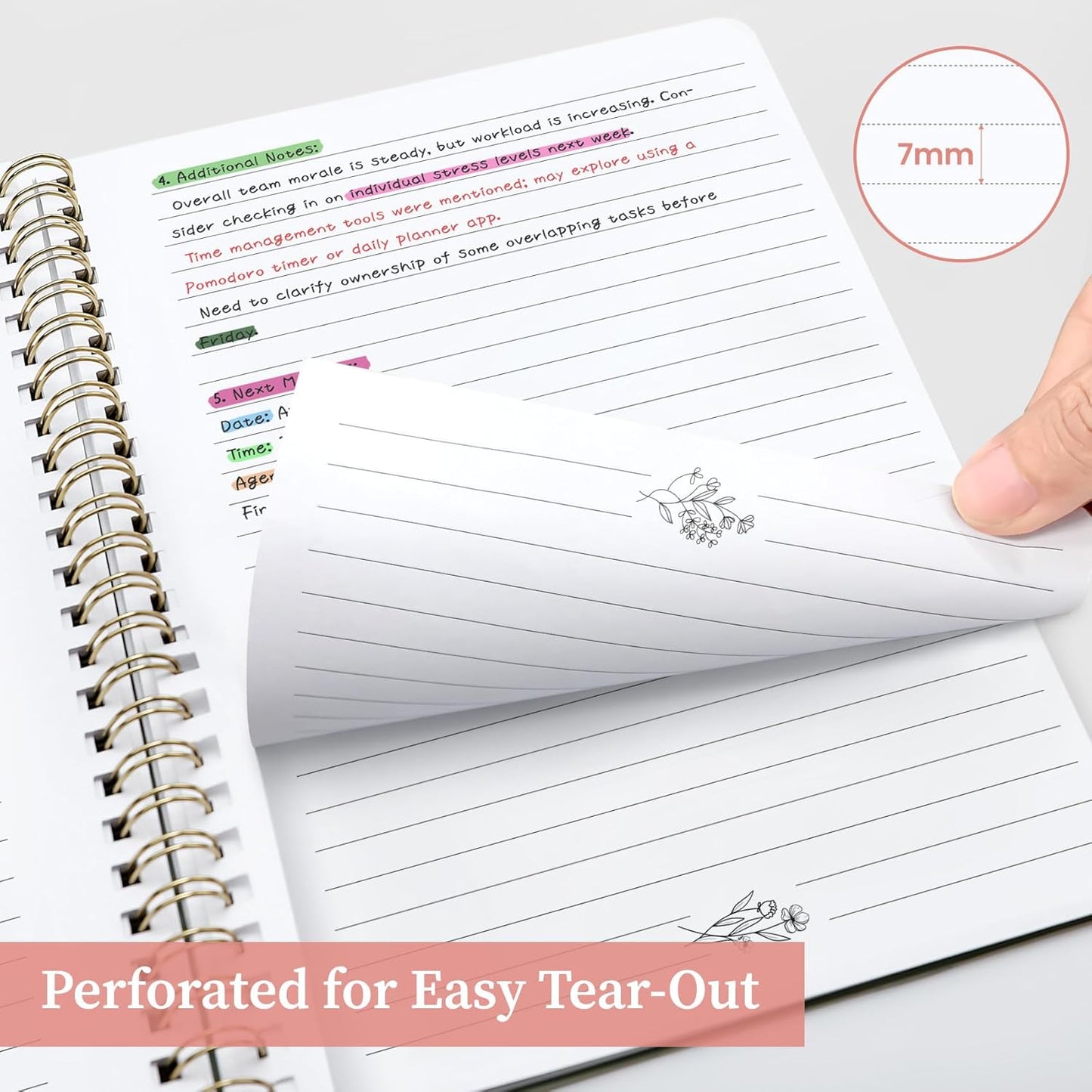 Taja Aesthetic Set of 3 Spiral Notebook for Work, A5 Cute Pretty Lined Journal for Women & Writing, College Ruled Journaling Notebooks, Perfect for School & Office Supplies - Wild Garden