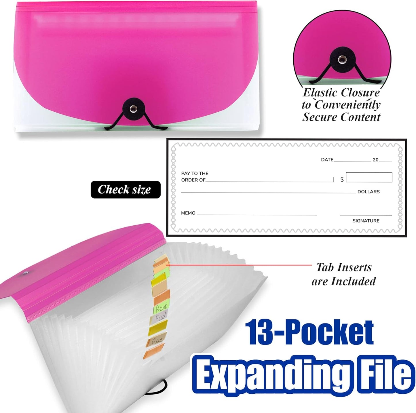 BAZIC Expanding File Folder 13 Pockets, Coupon Size Plastic File Folders w/Color Tabs Pocket, Home Office Supplies, Check Bills Receipts Organizer, 4-Pack