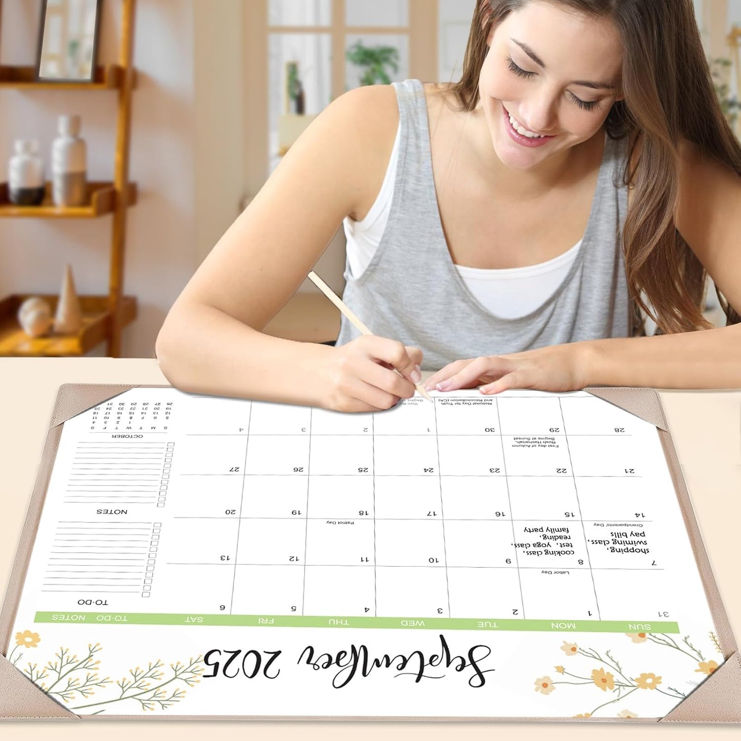 Desk Calendar 2025-2026 with Desk Mat – 22" x 17" Large Desk Pad Calendar Runs From Sep 2025 to Dec 2026, Floral Design Desktop Calendar with To Do List, Personal Desk Calendar Planner for Home, Office
