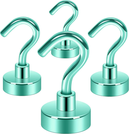 Neosmuk Green Magnetic Hooks,30lb Heavy Duty Earth Magnets with Hook for Refrigerator, Extra Strong Cruise Hook for Hanging, Magnetic Hanger for Curtain, Grill (Green, 4 Pack)