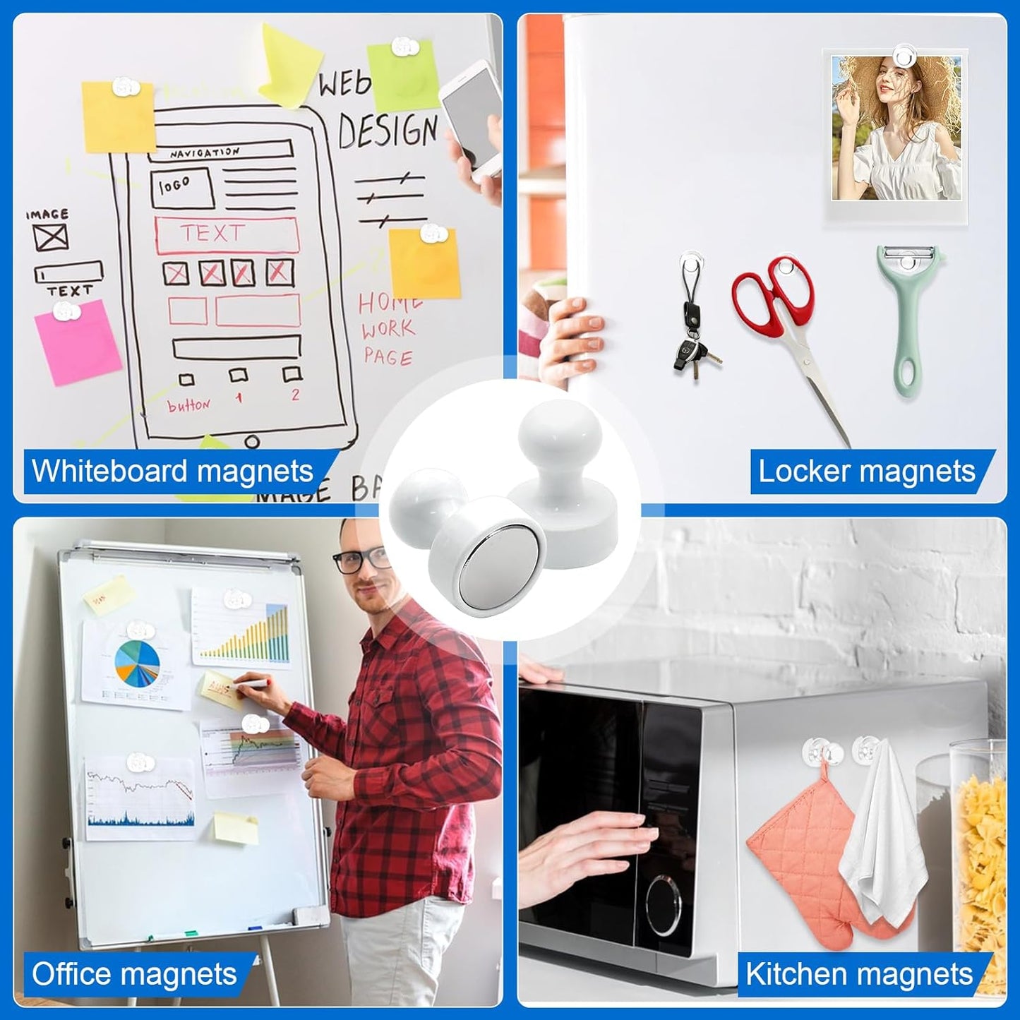 LOVIMAG 20 PCS Refrigerator Magnets, White Fridge Magnets Strong Magnet for Whiteboard, Small Neodymium Magnet Ideal for Push Pin, Office, Classroom, Map