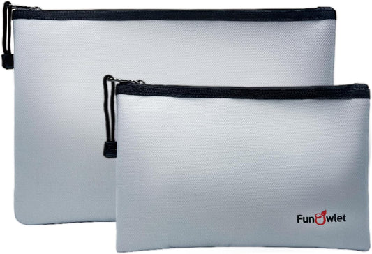 Fireproof Safe Money Document Bags - 2 Pack 13.4" x 9.8" and 10.6" x 6.7" Waterproof Zipper Bag, Fire & Water Resistant Storage Organizer Pouch for A4 A5 Documents Holder,File,Cash,Passport,Tablet