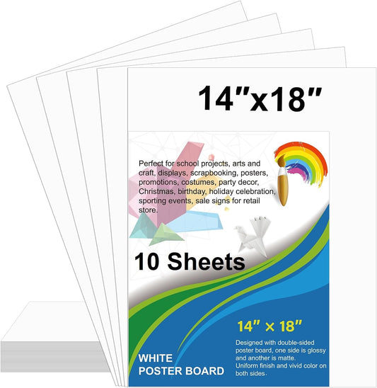 10 Pcs White Poster Board Paper 14x18, ROOKEA Blank Graphic Display Vision Boards Bulk for School Arts Classroom Crafts Projects Presentations Drawing Scrapbooking