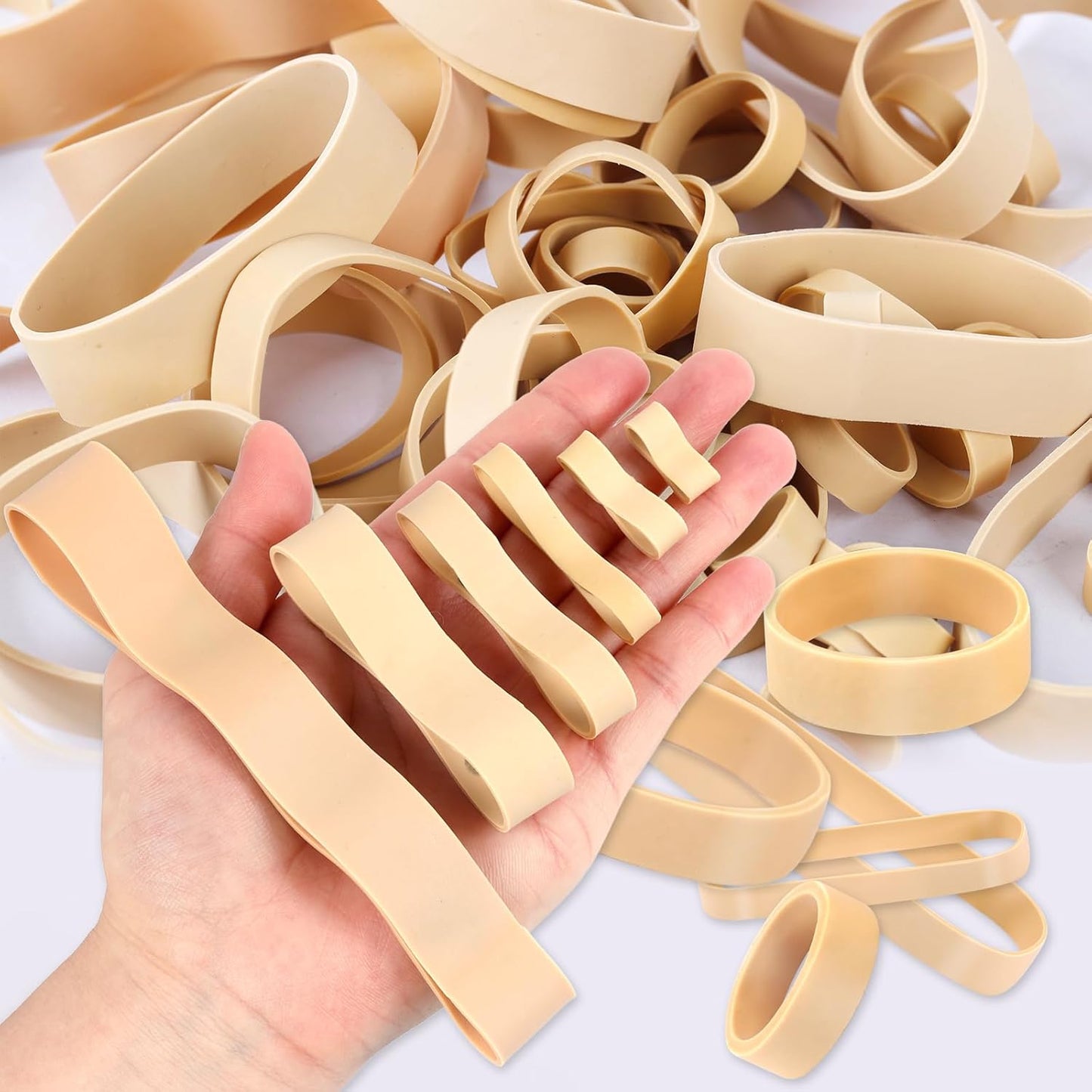 60 Mixed Count Heavy Duty Rubber Bands 6 Size Black Thick Wide Rubber Bands Assorted Size for Hiking Camping Survival Sports Supplies (Light brown)