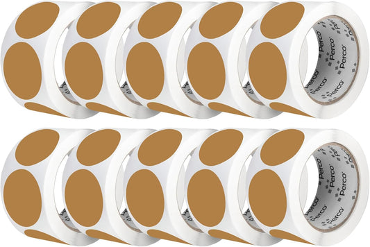Perco Kraft Brown 2-Inch Perforated Circle Dot Sticker Labels — 10 Rolls, 5,000 Round Stickers — Natural, Cardboard-Like Surface with Permanent Adhesive for Organizing, Crafting & More—Made in USA