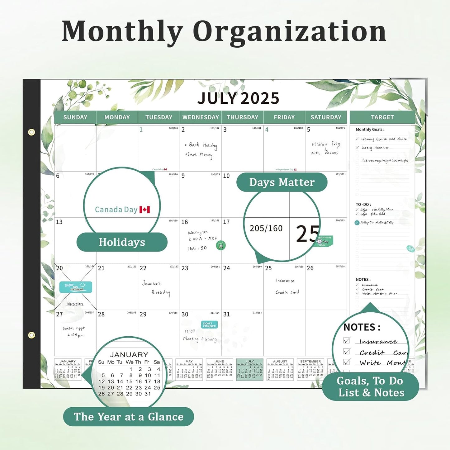 Ospelelf Desk Calendar 2025-2026 Large 22"x17" Monthly Family Planner Pad with Protective Cover 18 Months July 2025 to December 2026 Floral Green