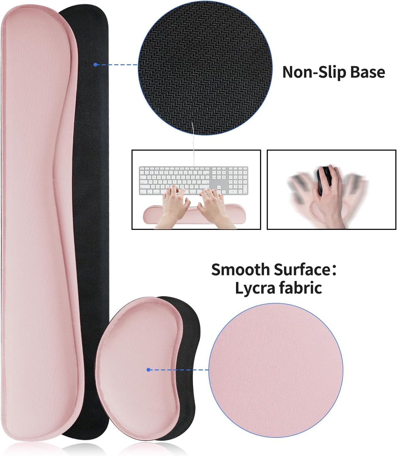 Bloss Leather Desk Pad and Keyboard Wrist Rest, Large Mouse Pad + Keyboard Pad+Mouse Wrist Support, Non-Slip Desk Mat Protector for Office, Home(31.5×15.7 Inches,Pink)