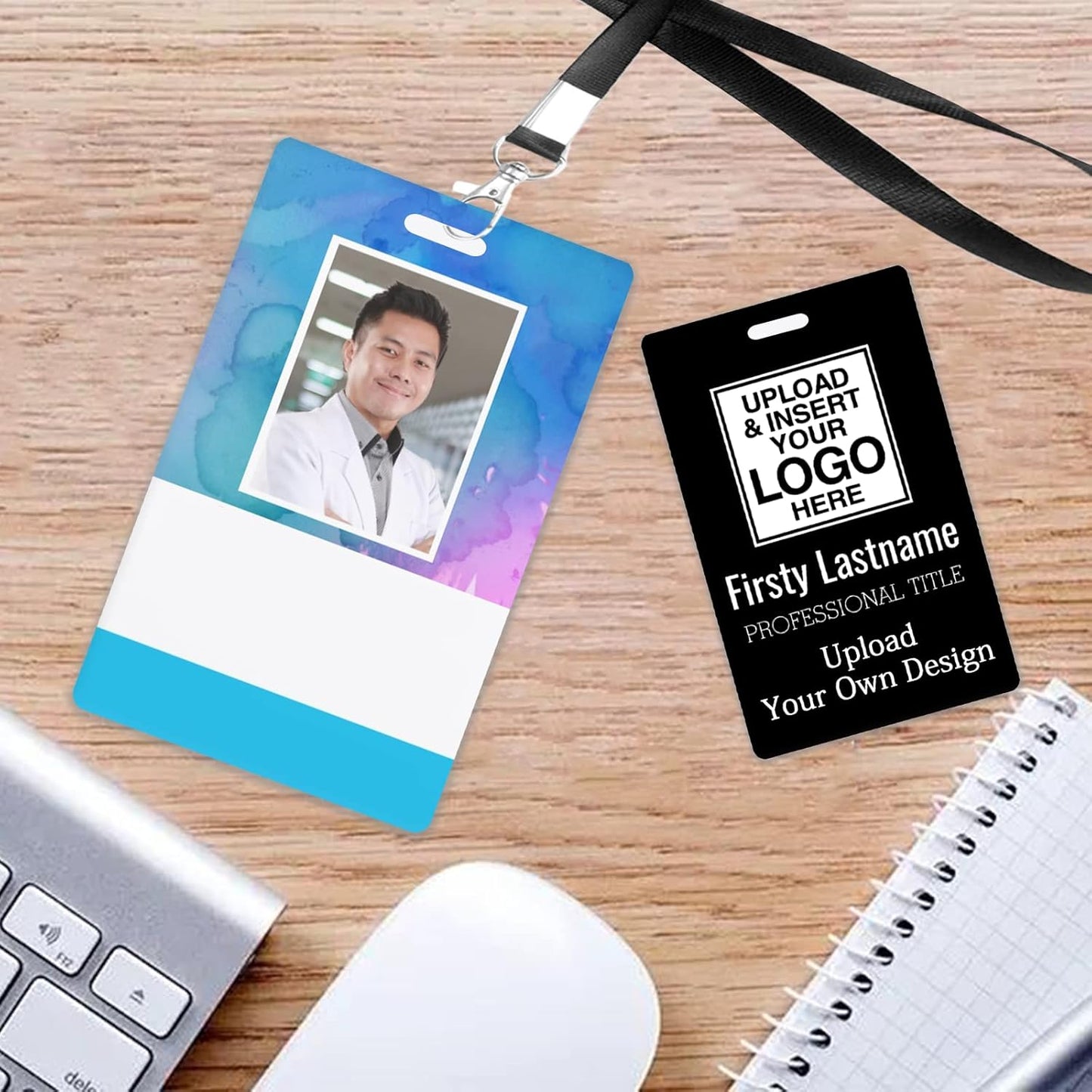 Custom Id Badge, Personalized Employee Photo Identification Card with Lanyard, Durable ID Card for Office Worker Doctor Nurse Student-Vertical-Template5