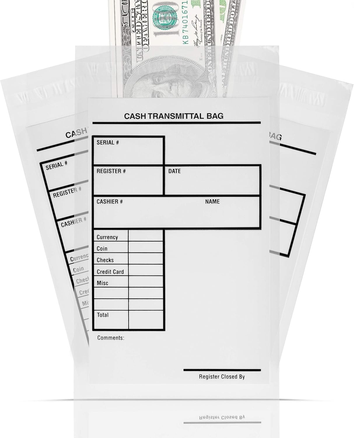 Tamper Proof Bank Deposit Bags - Self-Adhesive Seal, Write-On Surface, 6"x9" Clear Plastic Cash Envelopes | Pack of 100