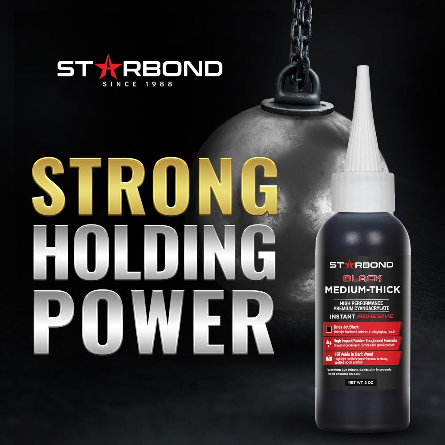 STARBOND 2 oz Black Medium-Thick Premium CA Glue, 6 oz Aerosol Accelerator Bundle, Cyanoacrylate Adhesive Super Glues, for Woodworking, Wood Knots and Voids, Woodturning, Guitar, Hobby