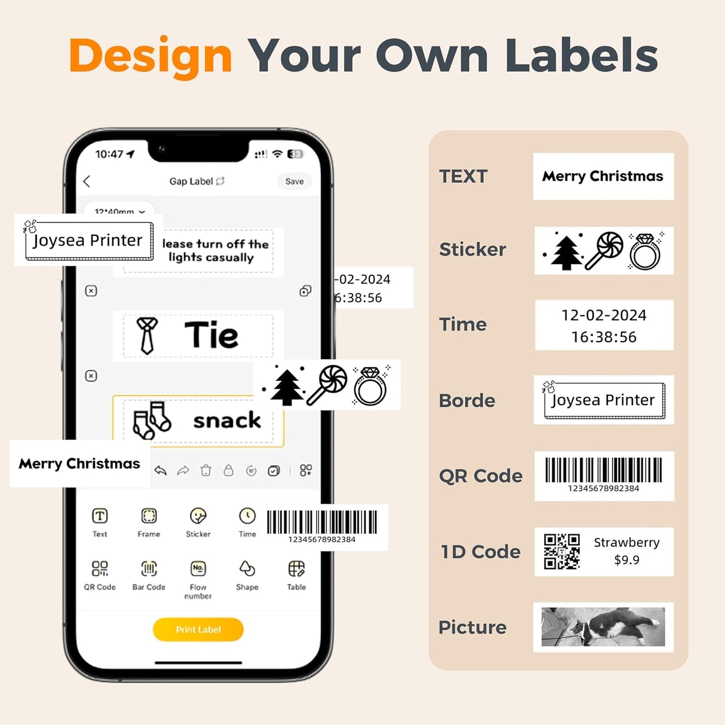 Joysea Thermal Label Maker Tape, for Home Office Organization,Multipurpose Self-Adhesive Labeling Tape, Fits Label Makers Without RFID, 14x40mm, 160 Labels/Roll, 3 Roll