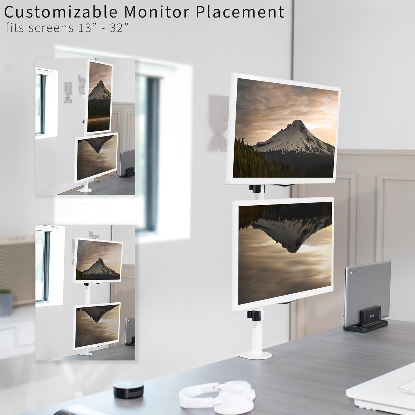 VIVO Dual Vertically Stacked LCD Monitor Desk Mount, Extra Tall Heavy Duty Adjustable Stand for 2 Ultrawide Screens up to 34 inches, 22 lbs Capacity, White, STAND-V002TW