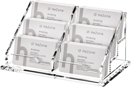 Business Card Holder for Desk, Acrylic Business Card Organizer , Multiple 6 Slots 3 Tier Business Cards Stand for Women& Men,Office Desk Accessories,Organize 300 Cards-1 Pack(Horizontal,Clear)