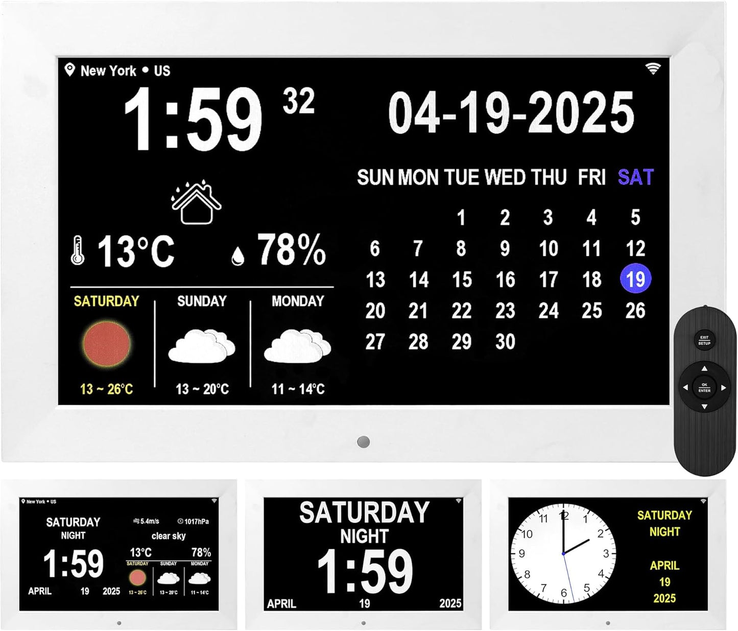 WiFi Digtial Wall Clock,Desk Clock with Weather Temperature Humidify,10 Day Weather Forecast,Weather Station with Digital Calendar and Dementia Alarm Clocks for Seniors. (White, 10.1 inches)