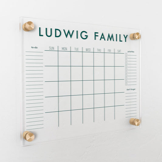 Personalized Clear Acrylic Calendar for Wall, Calendar Whiteboard for Wall, Dry Erase Wall Calendar, Wall Calendar Organizer System for Home (Block, Jade, 14"W x 11"H)
