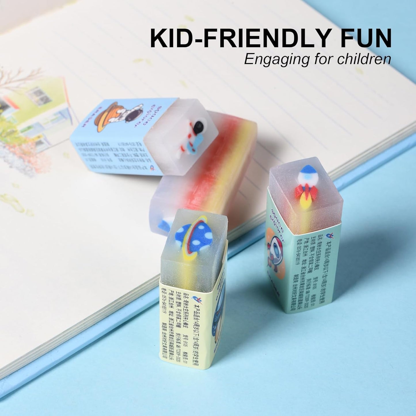 18Pcs Cute Outer Space Themed Erasers for Kids Bulk, Kawaii Fun Pencil Jelly Erasers for School Classroom Supplies Prize Gifts Party Favors