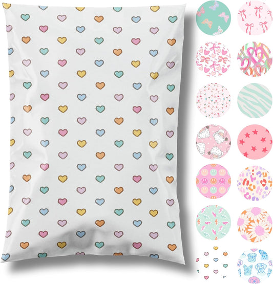 14.5x19 Designer Poly Mailer 100 Pack Heavy Duty Waterproof Self Seal Shipping Bags for Small Business Large Mailing Envelopes Bulk Tear Resistant Packaging Preppy Hearts