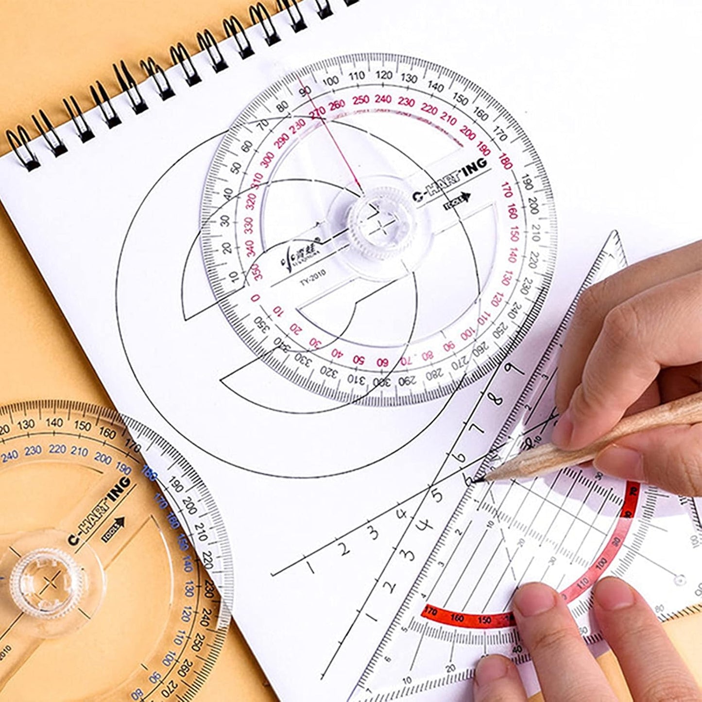 360° Protractor Pack of 2 Protactors Plastic Protractor Math Protractors Clear Protractor Ruler Drafting Tools Circle Protractor for Geometry