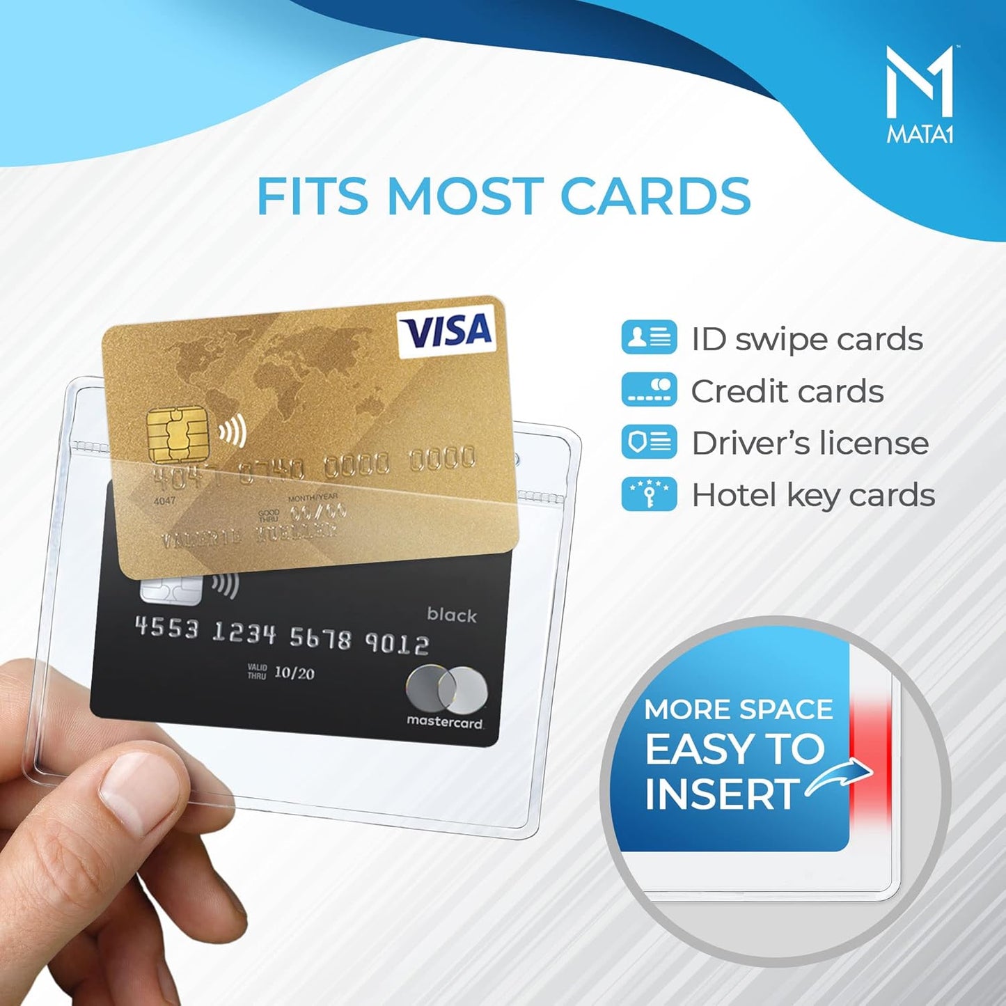 Mata1-USA Plastic Extra-Thick Horizontal Card Protector (Clear, 4x3 Inch, 250 Pack), Large Size No Zipper ID Name Badge Holder