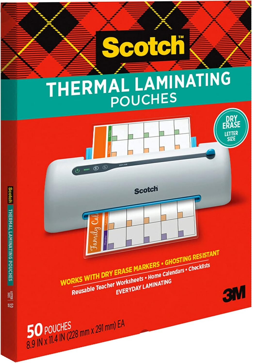 Scotch Dry Erase Thermal Laminating Pouches, 50-Pack, Works with Dry Erase Markers, Reuseable Worksheets, Calendars, Checklists, 8.9 x 11.4 Inches, Letter Size, Clear Professional Finish (TP3854-50DE)