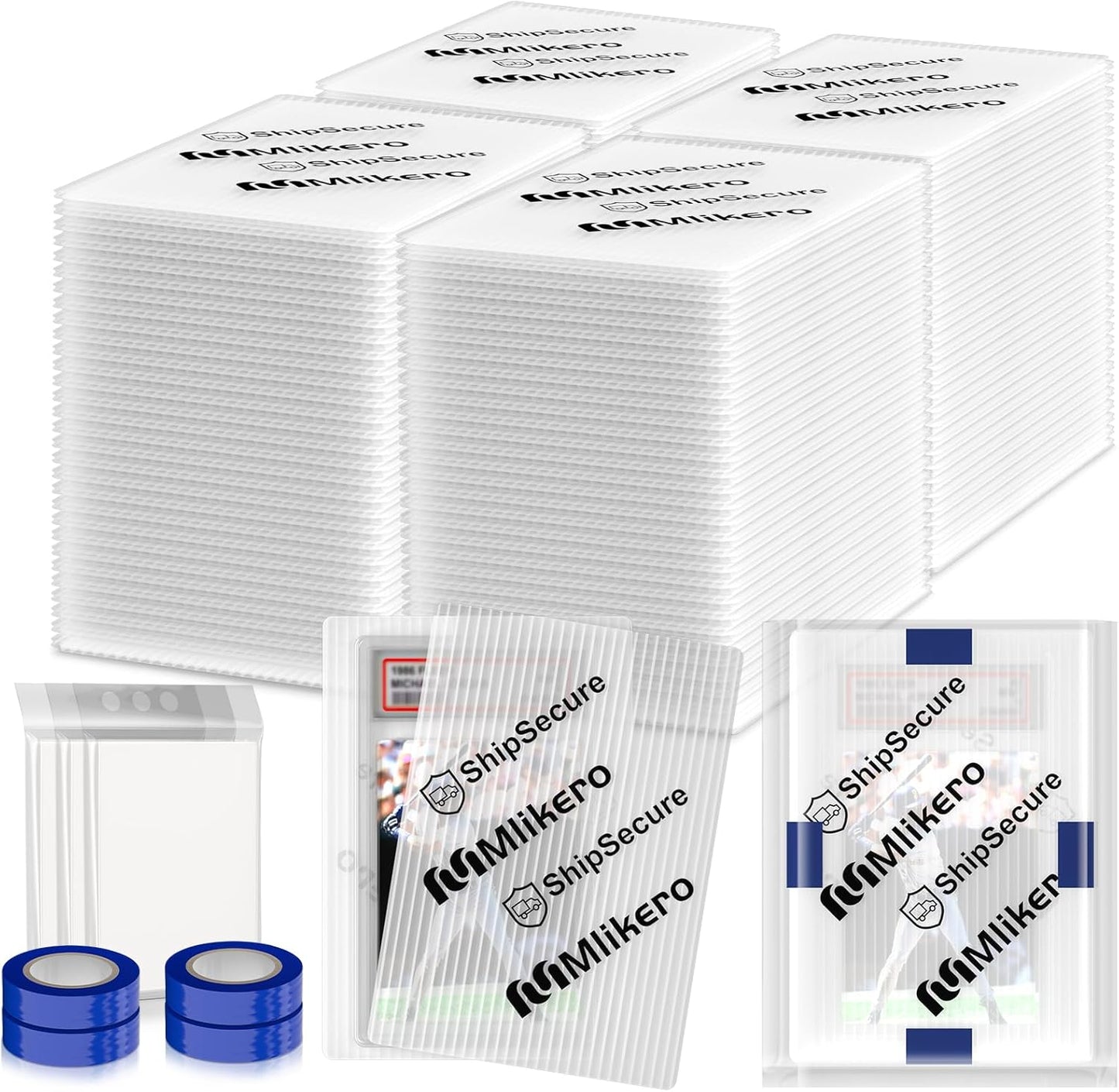 360 Pack Trading Card Shipping Protectors, 4'' x 6'' Plastic Card Protector with Protective Sleeves and Tape Rolls Fit for PSA Graded Cards