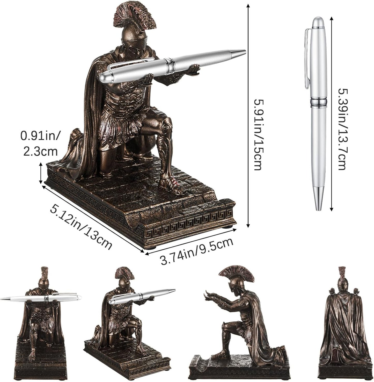 Spakon Knight Pen Holder with 2 Pens Resin Desk Organizers and Accessories Funny Executive Pen Stand Fancy Cool Office Gadgets Cool Desk Decorations for Men Home Supplies (Roman,Bronze)