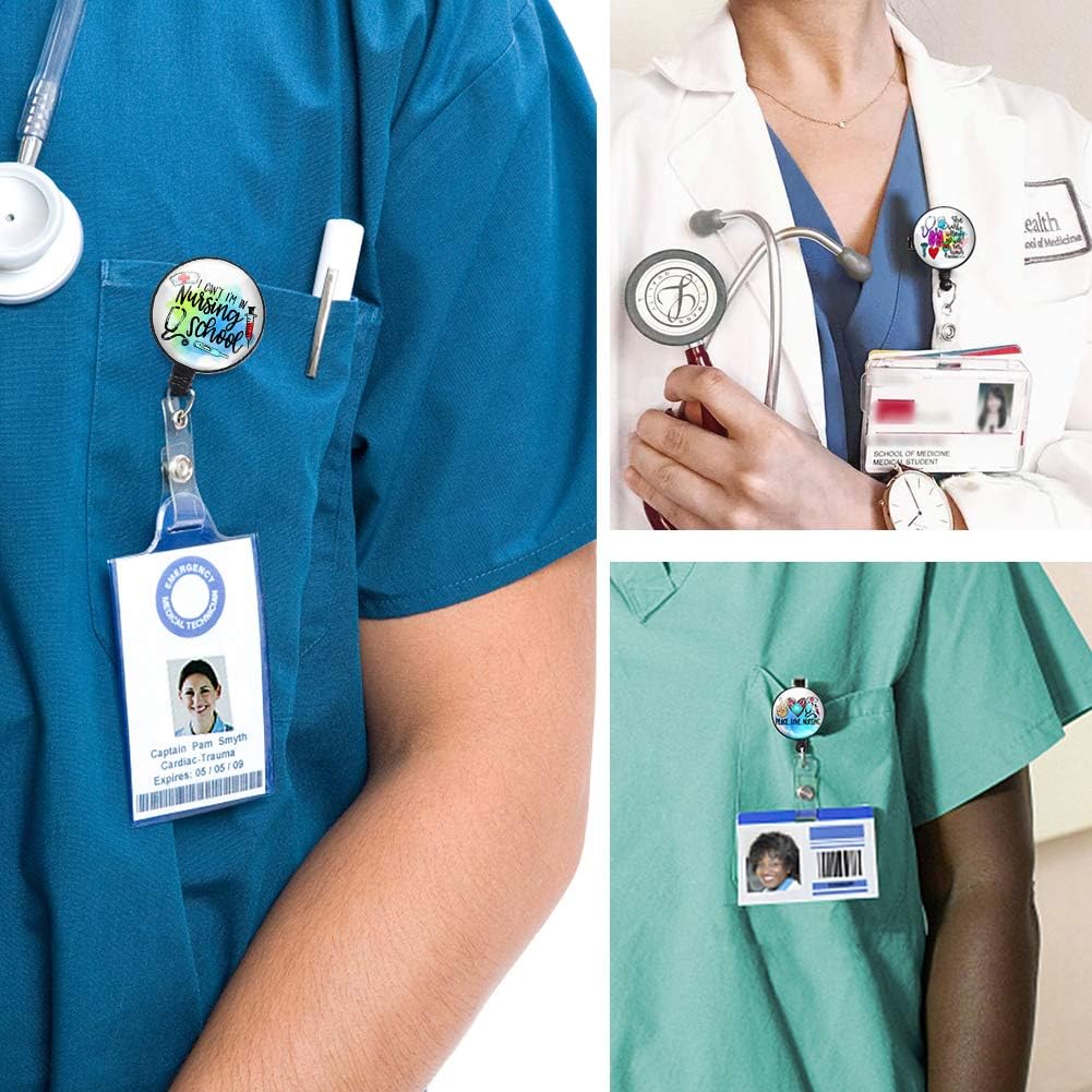 Retractable Blue Badge Reel- Badge Holder with Alligator Clip - 3 Pack Nurse Badge Clip for ID Card (Blue Nurse)