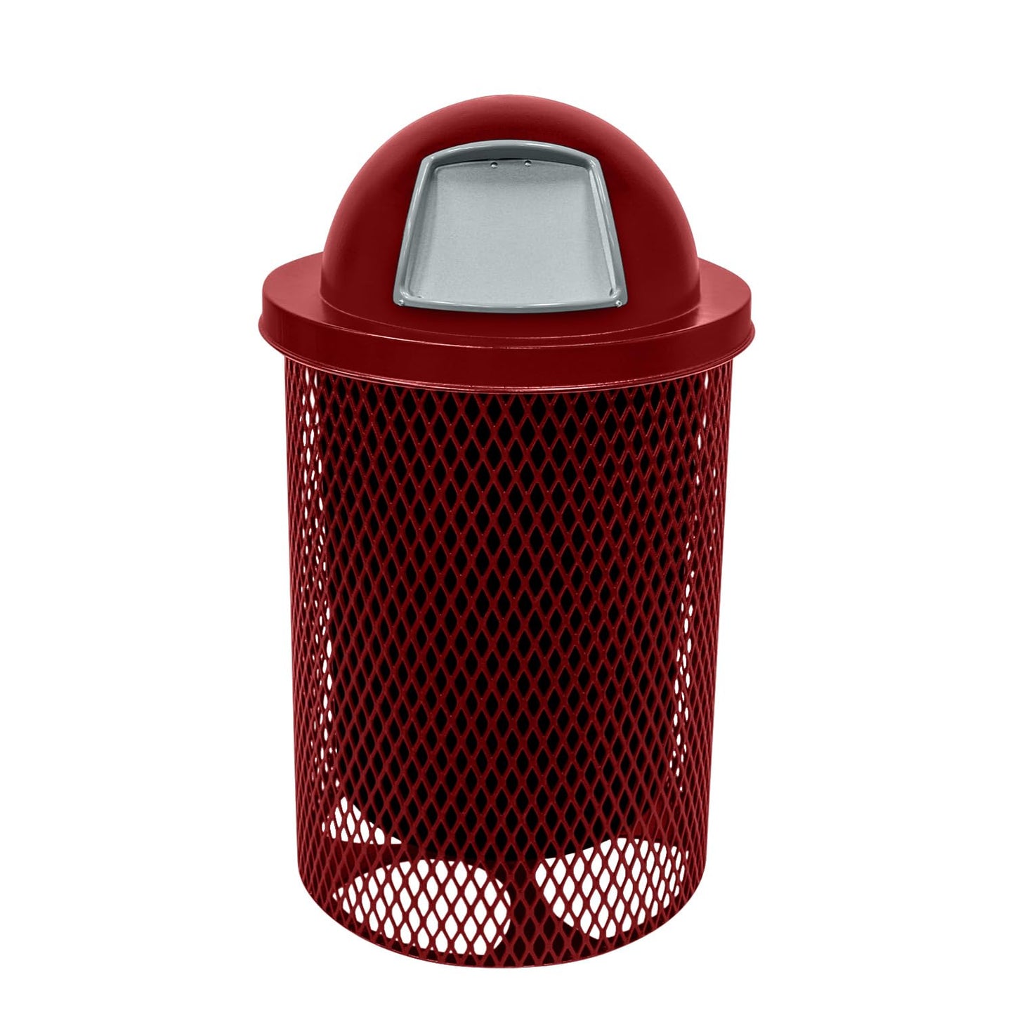 RDT-TXTBUR Heavy Duty 32 Gallon Round Trash Receptacle, Liner Included, Textured Burgundy with Black Dome, Made in America