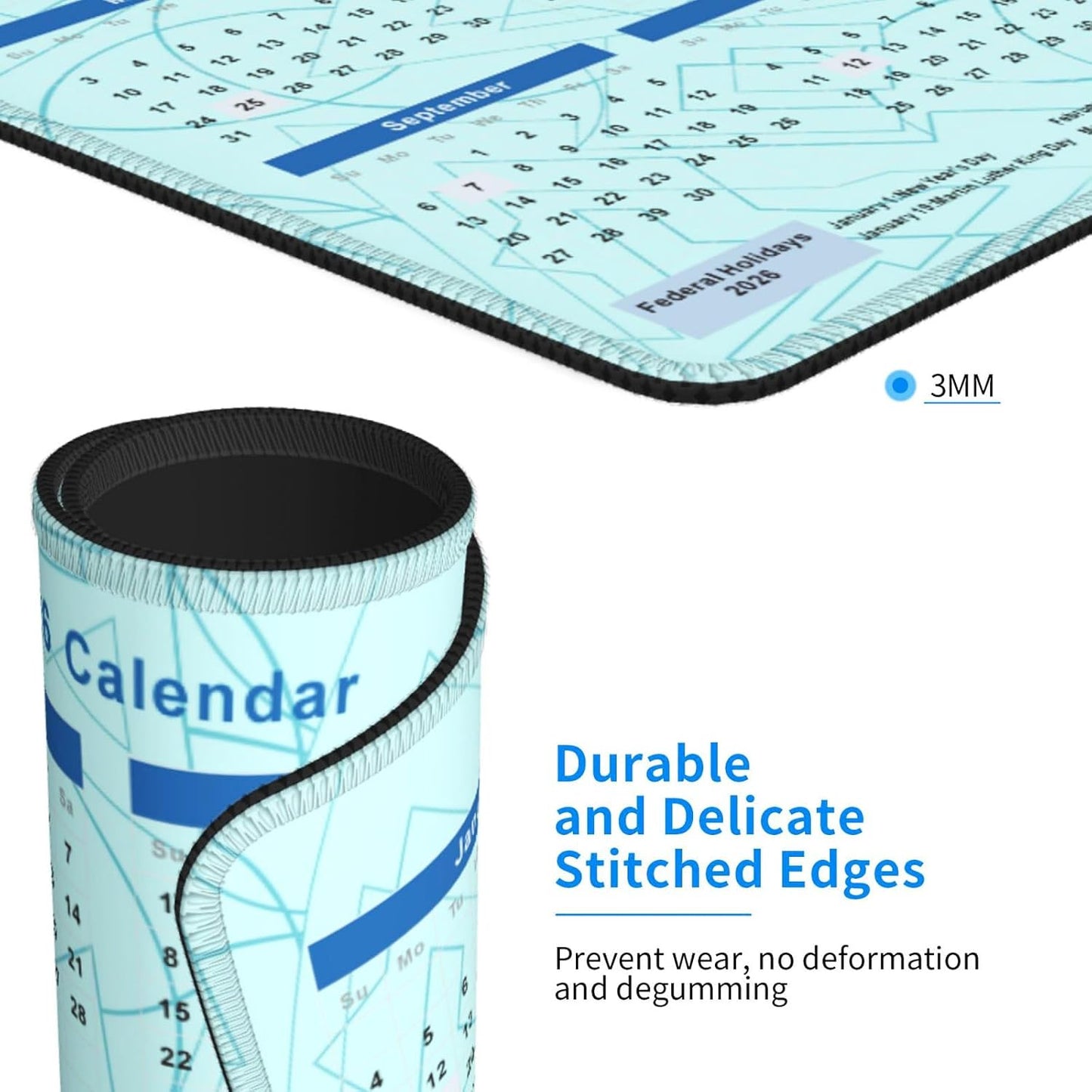 2026 Calendar Mouse Pad Geometry, Calendar with Holidays Mouse Pads, Non-Slip Rubber Base Mousepad for Office Desk Computers Laptop