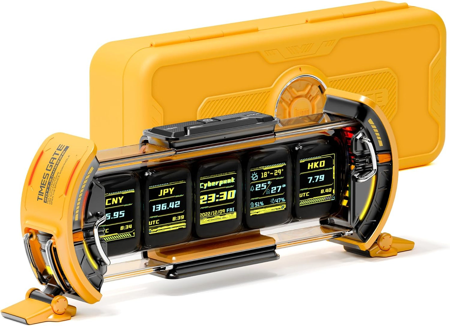 Divoom Times Gate - Cyberpunk Gaming Setup Digital Clock with Smart APP Control, WiFi Connect, RGB LED Display, Personalized Dashboard, Pixel Art for Gaming Room & Office Decor (Yellow)