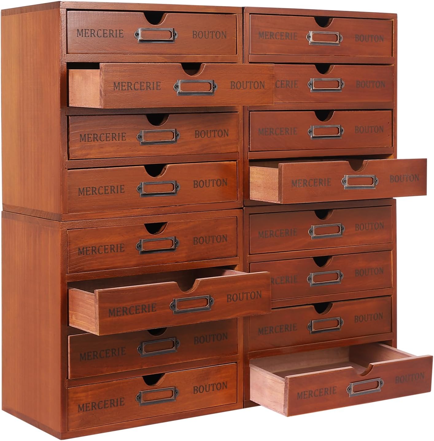 Vintage Drawer Wooden Drawers Organizer, 16-Drawer Desktop Organizer With Drawers, Iron Label Holders, Brown, For Store Cosmetics, Files, Books, Letters, Papers, Magazines