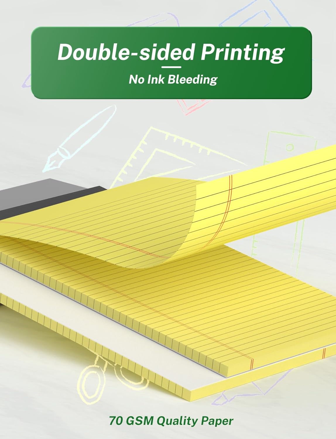 Legal Pads 8.5 x 14, Wide Ruled Legal Pads, 12 Pack Yellow Paper 8.5 x 14, 30 Sheets per Notepad, Large Writing Pad for Office Supplies, College, Micro Perforated Lined Writing Pads, 70 GSM
