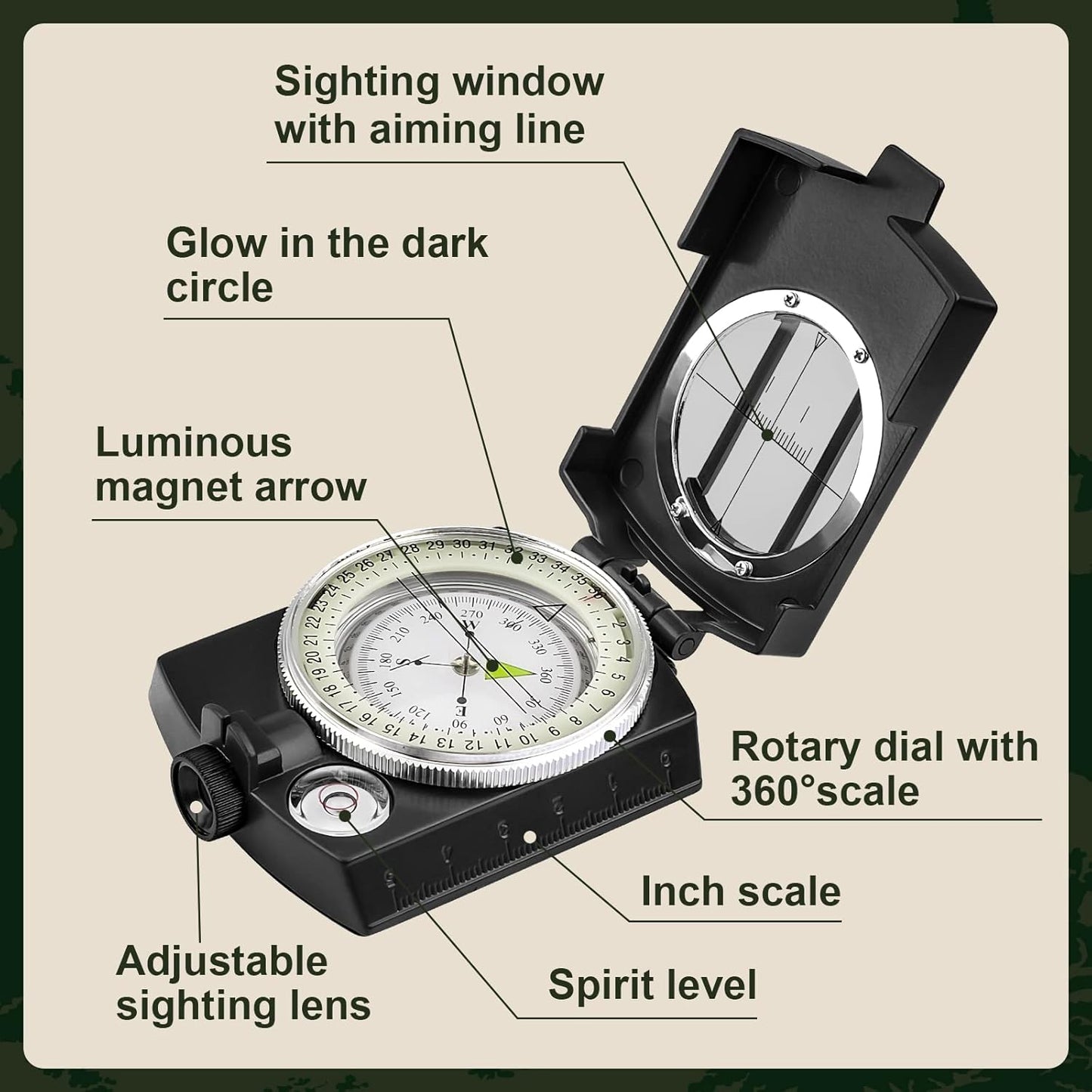 INMAKER Compass, Compass Hiking with Survival Whistle, Luminous Compass Gift for Kids, Apply to Outdoor Survival, Camping and Navigation