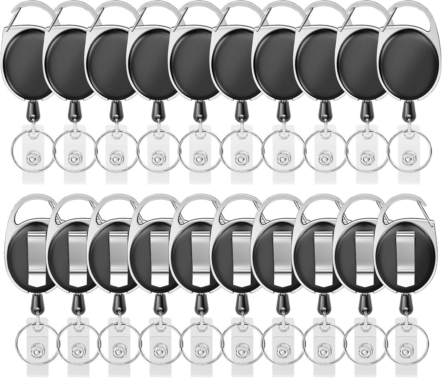 Retractable Badge Holder with Carabiner Reel Clip and Key Ring for ID Card Key Keychain Holders Black 20 Pieces by moeverEX