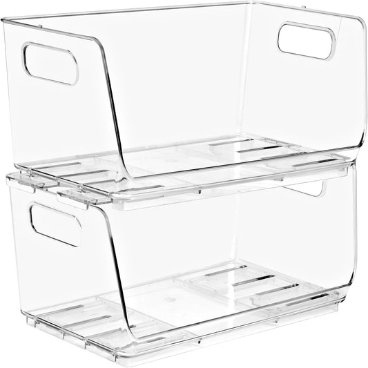Sorbus Stackable Storage Bins Open Front - Clear Stackable Storage Bins - Pantry Bins for Storage and Organization - Acrylic Stackable Bins for Kitchen - Clear Pantry Organizer Bins (Small 2 Pack)