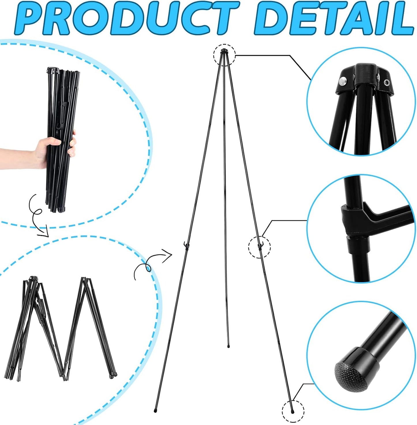 Honoson 20 Pack 63" Easel Stand for Display Folding Lightweight Metal Easels Stand Bulk for Painting Canvas Wedding Sign with Portable Bags