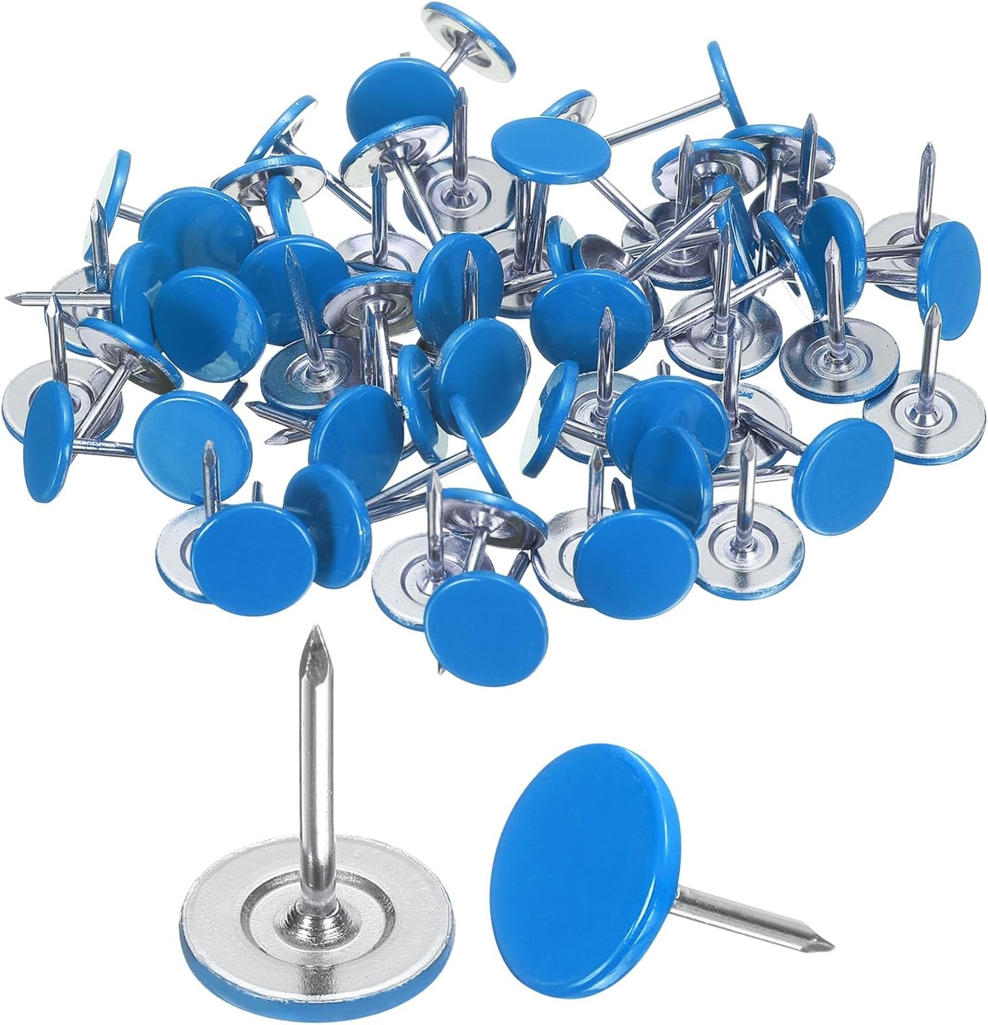 uxcell 150Pcs Upholstery Tacks, 11mmx15mm Flat Head Thumb Tack Decorative Furniture Nails Push Pins for Furniture Sofa Headboards, Blue